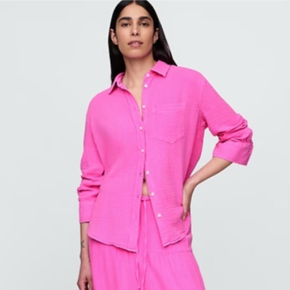 GAP Pink 100% Gauze Cotton Long Sleeve Big Shirt Size Small - Picture 2 of 8